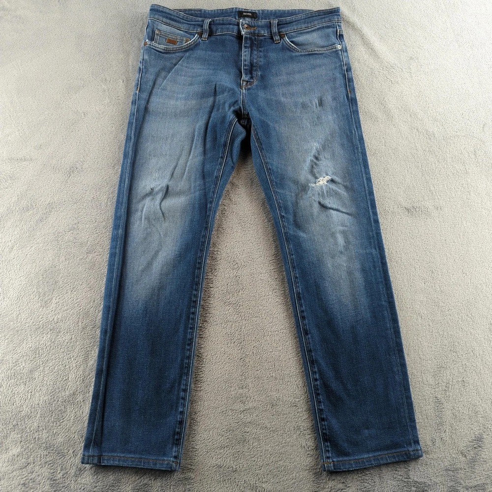 Boss Jeans Mens 34x30* Blue Faded Distressed Slim Stretch Denim Soft Touch Pants